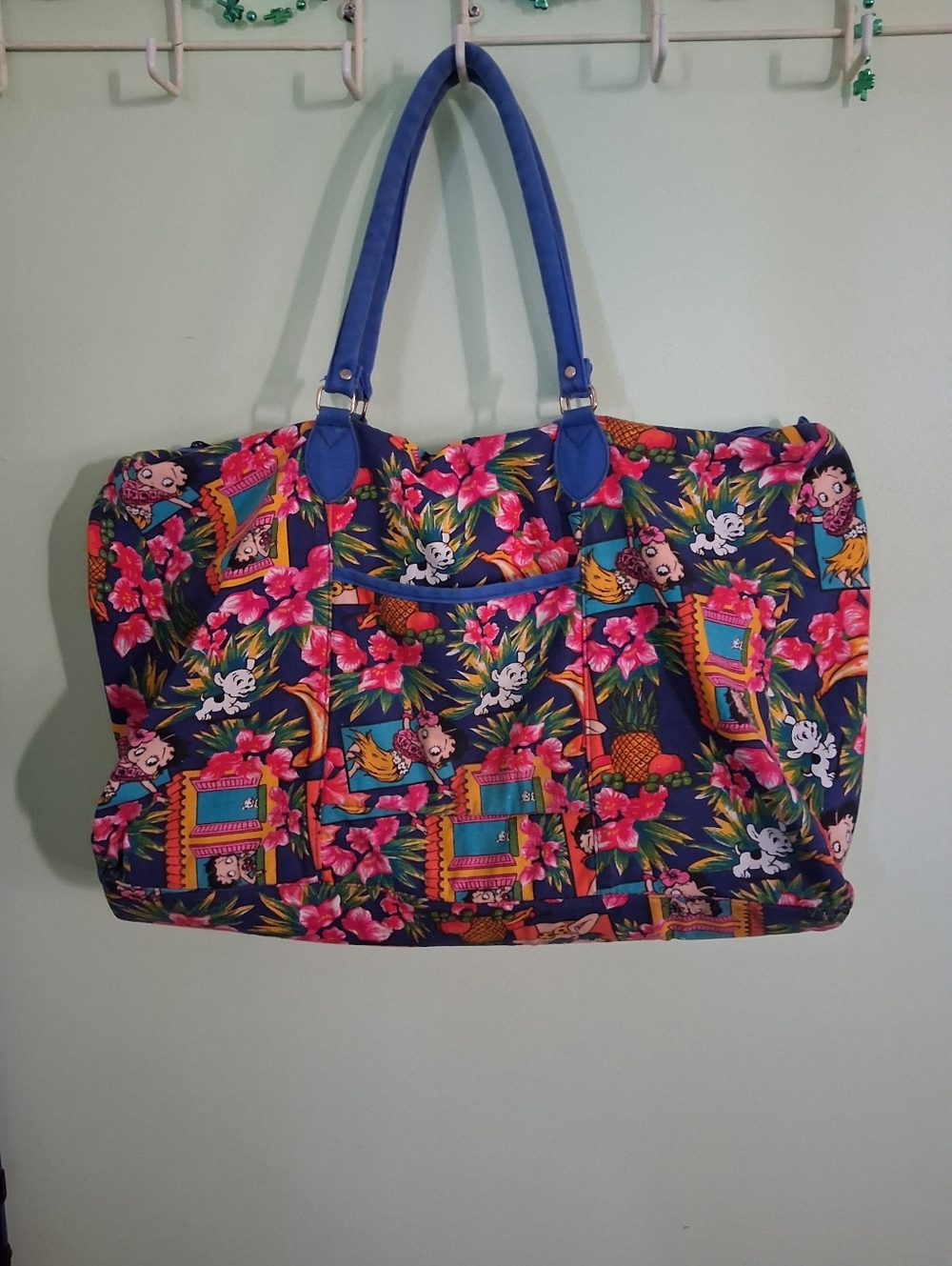 Vtg 1994 Super Rare Hawaiian Print Betty Boop Multicolor Canvas Duffle Bag Beach